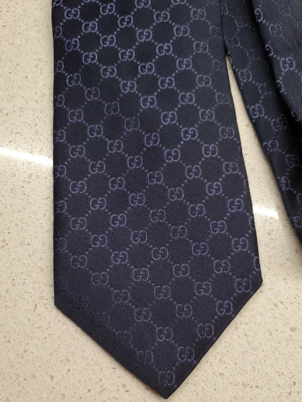 GUCCI Dark Navy Silk GG Jacquard Tie